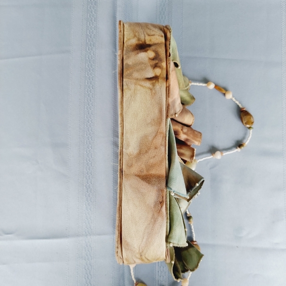 Mary Frances Suede Ruffled Handbag Handcrafted Earth Tones Beaded Strap - Picture 12 of 13